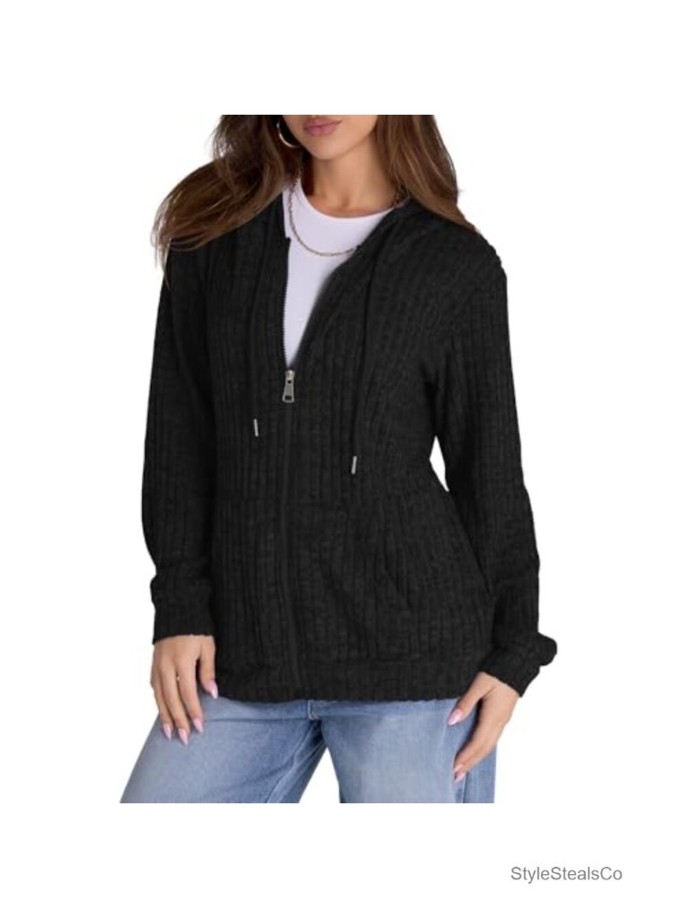 Oversized Zip Up Hoodie for Women Lightweight Long Sleeve Full Zip Sweatshirt